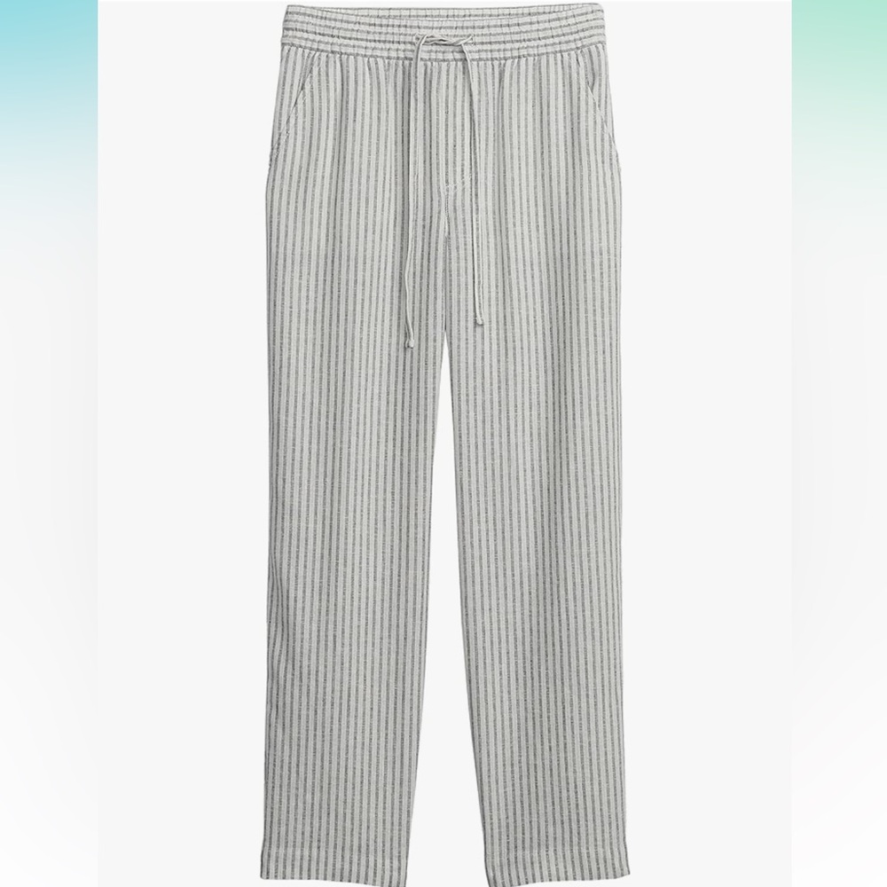 Gap Easy Pant Linen Blend in New Off White Stipe Women’s Size XL